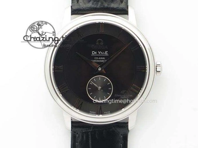 0103 De Ville MK 1:1 Best Edition SS Black Dial On Black Leather Asian Seagull T1701 (Sec@6) Unisex 8243